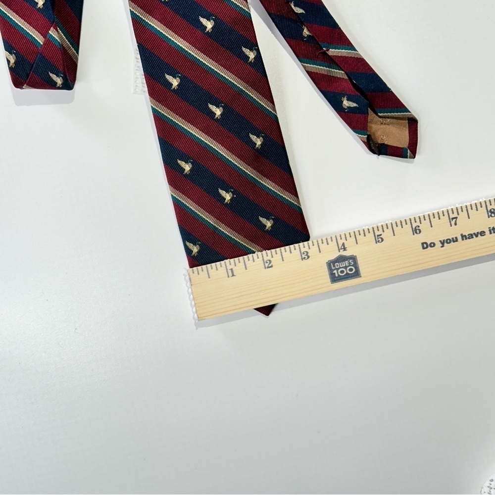 DAKS silk tie striped embroidered bird vintage prep - Picture 10 of 10